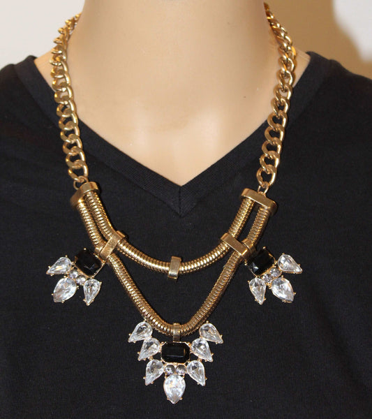 Gold Black Stone Crystal Necklace