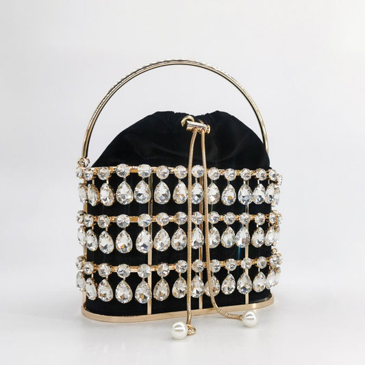 Big Crystal Rhinestone Evening Clutch Bag Women Luxury Designer Handbags High Quality Ladies Metal Velvet Party Diamond Purse