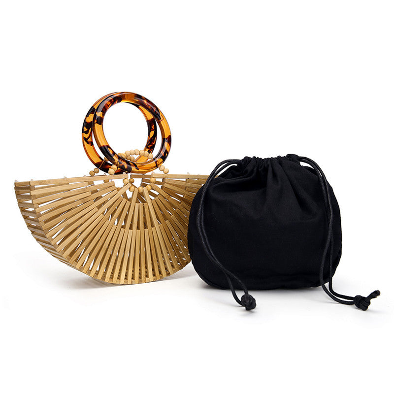 Bamboo Acrylic Handbags Hollow Woven Bags European and American Style Retro Beach Bags