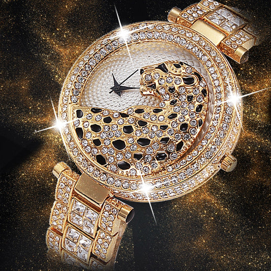 Diamond Leopard Crystal Quartz Gold Watch  For Women