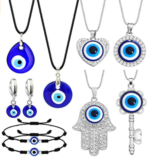 New Coloured Glass Devil's Eye Pendant Necklace Set Eye Love Necklace Palm Necklace Spot