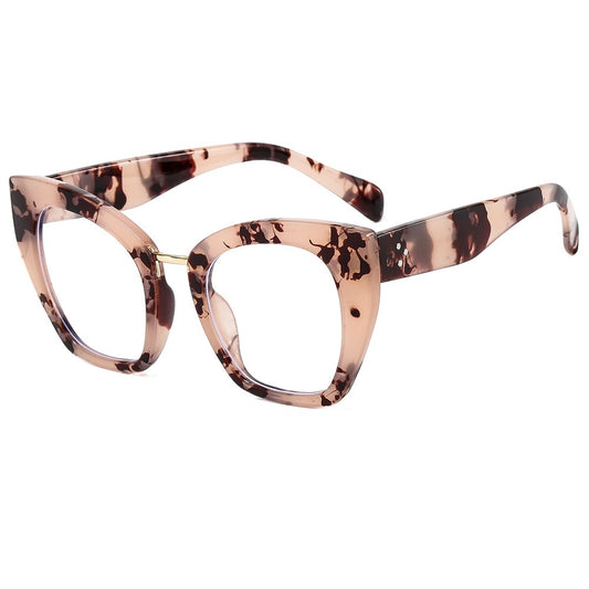 Large frame cat eye flat lenses for women's anti blue light eye protection PC full frame glasses