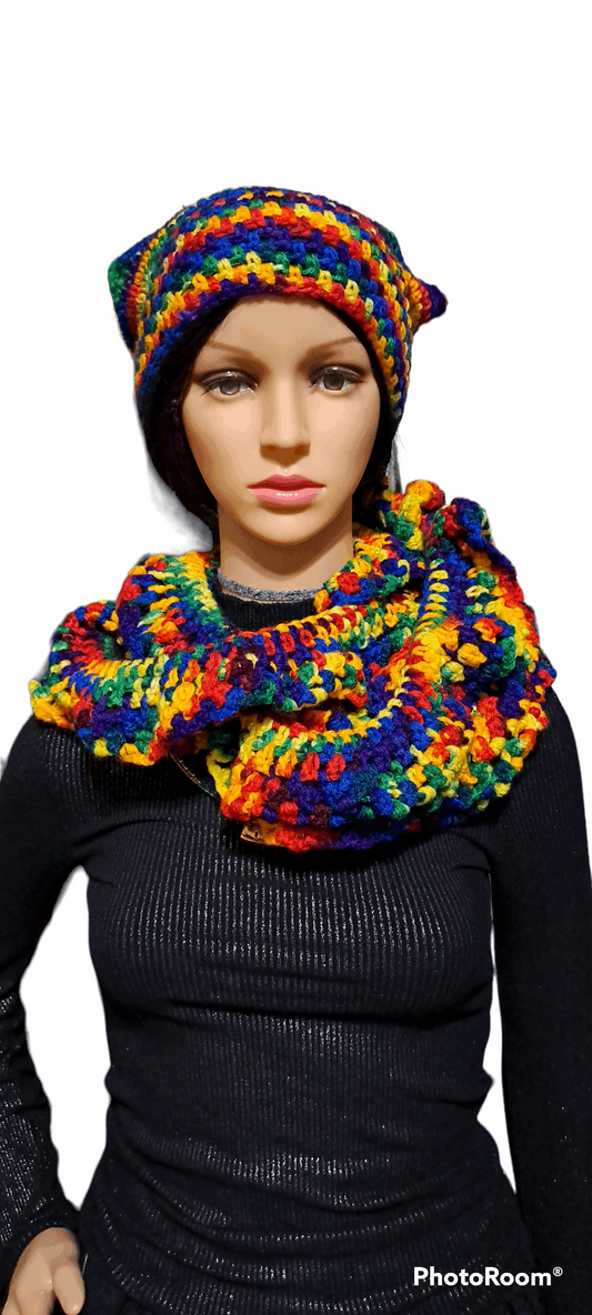 Bright Multi-Colored Infinity Hat & Scarf Set