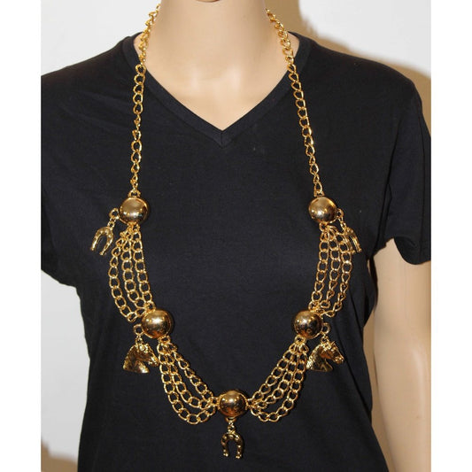 Gold horseshoe/head chain belt Necklace